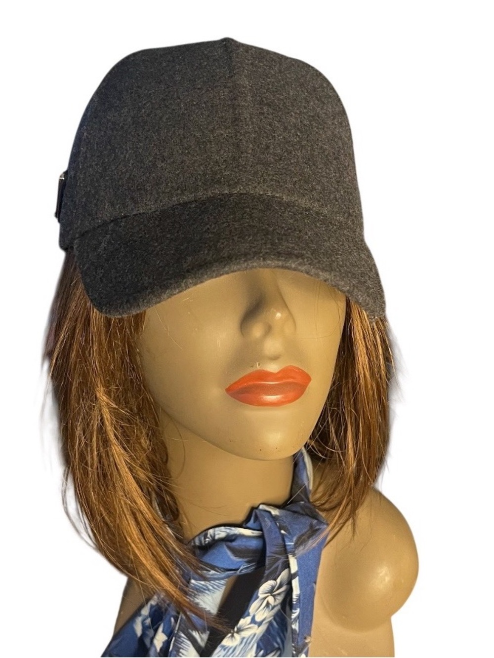 PRADA Charcoal Grey Virgin Wool Enamel Triangle Logo Baseball Cap Size Medium